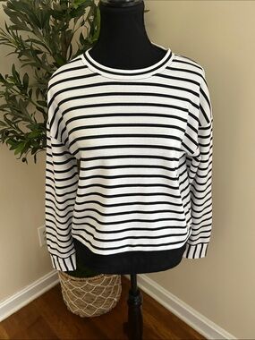 Talbots Black & White Striped Crewneck Sweater